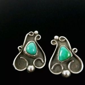 Sterling Vintage Native American Clip Earrings